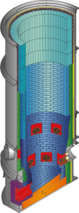 竖井炉的工作温度在1200°C左右，在燃烧器周围和水龙头处可能会更高。